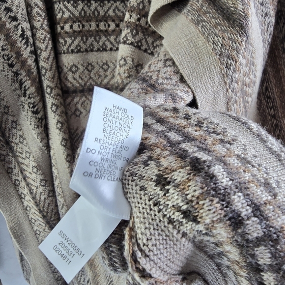 J Jill Cardigan Womens Large Brown Sweater Waterfall Geometric Striped Open Isle - Picture 9 of 12